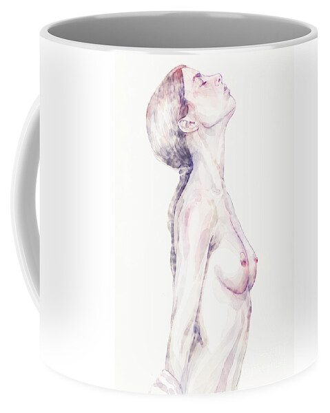 Watercolor Coffee Mug featuring the painting Young woman abstract aquarelle portrait by Dimitar Hristov
