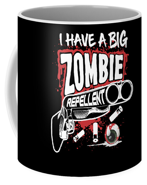 Halloween Coffee Mug featuring the digital art Zombie Repellent Halloween Funny Gun Art Dark by Nikita Goel