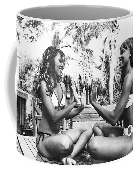 Two Girls Having Fun Fashion Photo Art Coffee Mug featuring the photograph 0864 Lilisha Dominique Girls Fun Cranes Beach House by Amyn Nasser