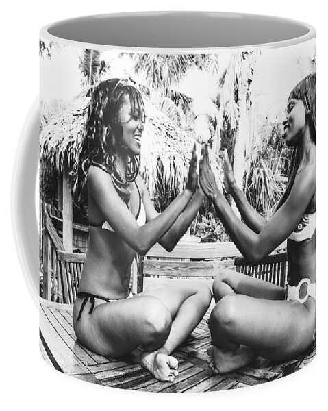 Two Girls Fun Fashion Photography Art Coffee Mug featuring the photograph 0882 Lilisha Dominique Girlfriend Fun Beach House by Amyn Nasser
