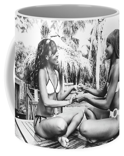 Two Girls Fun Fashion Photography Art Coffee Mug featuring the photograph 0889 Lilisha Dominique Girl Fun Cranes Beach House by Amyn Nasser