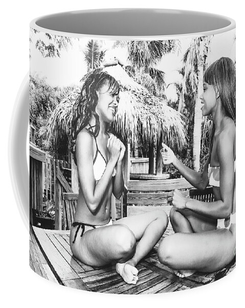 Two Girls Fun Fashion Photoraphy Art Coffee Mug featuring the photograph 0891 Lilisha Dominique Girlfriend Guessing Beach Party Delray by Amyn Nasser