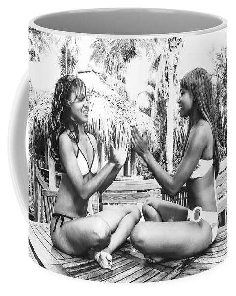 Two Girls Fun Fashion Photoraphy Art Coffee Mug featuring the photograph 0895 Lilisha Dominique - Girlfriends Beach Party by Amyn Nasser