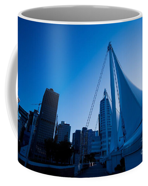 Winter Olympic City Coffee Mug featuring the photograph 0190 Port of Vancouver Sails Canada Place Waterfront Vancouver by Nasser Atelier