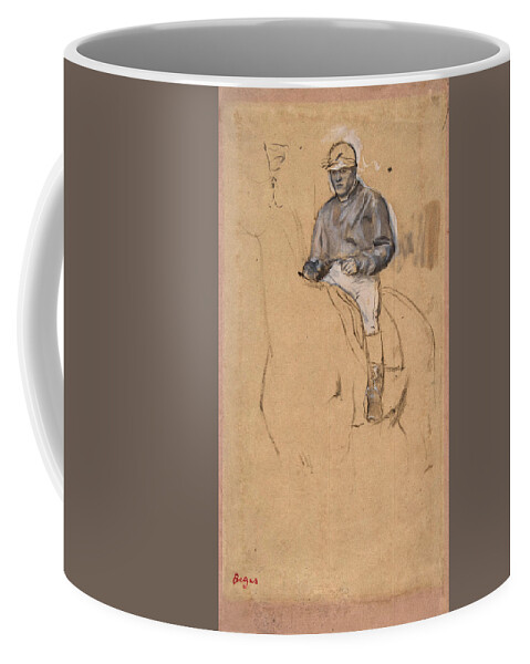 Edgar Degas Coffee Mug featuring the drawing A Jockey on His Horse #2 by Edgar Degas