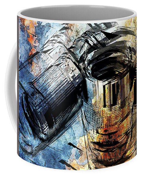 Blue Coffee Mug featuring the digital art Abstract Camera Lenses #1 by Phil Perkins