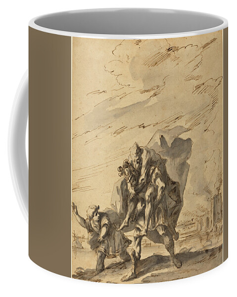 Gaspare Diziani Coffee Mug featuring the drawing Aeneas Carrying Anchises from Burning Troy by Gaspare Diziani