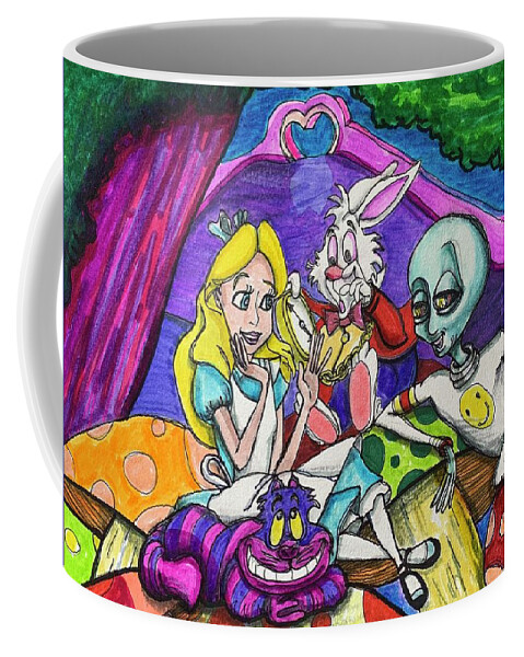 Alice In Wonderland Coffee Mug featuring the drawing An Alien in Wonderland by Similar Alien