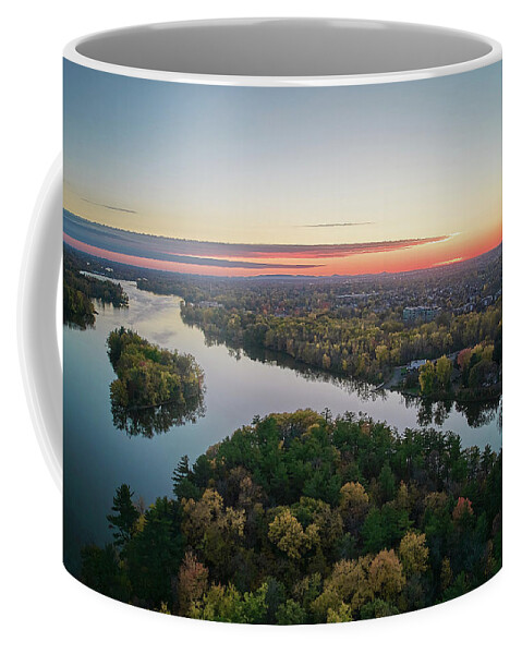 Drone Coffee Mug featuring the photograph Areal Sunset on the MilleIles river by Carl Marceau