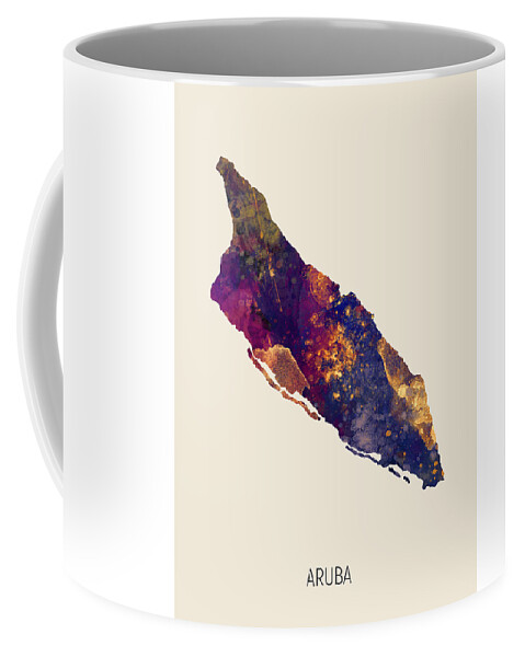 Aruba Coffee Mug featuring the digital art Aruba Watercolor Map by Michael Tompsett