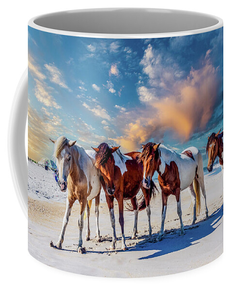 Assateague Coffee Mug featuring the photograph Assateague Island, ponies by Louis Dallara
