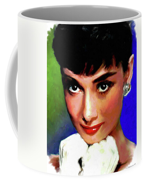 Audrey Coffee Mug featuring the painting Audrey Hepburn by Stars on Art