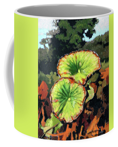 Lotus Leaves Coffee Mug featuring the painting Autumn Lotus Leaves by John Lautermilch