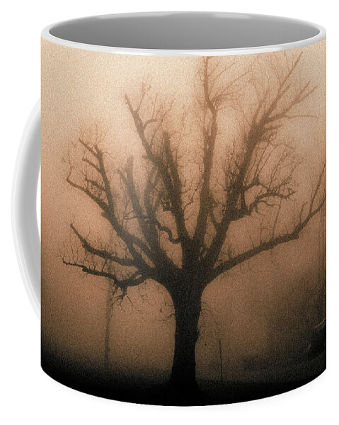Bare Coffee Mug featuring the photograph Bare tree on a foggy morning #1 by David Morehead