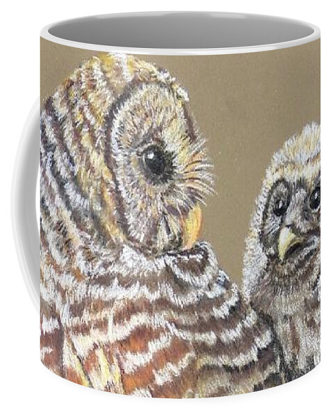 Color Pencil Drawing Coffee Mug featuring the painting Barred owl mother and child #2 by Heather King