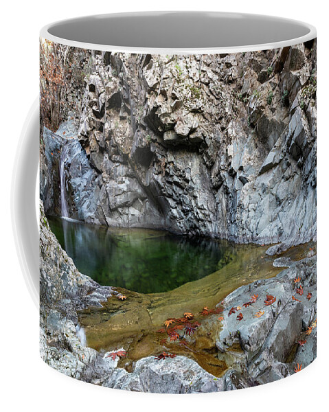 River Coffee Mug featuring the photograph Beautiful waterfall splashing in the canyon Troodos Cyprus by Michalakis Ppalis