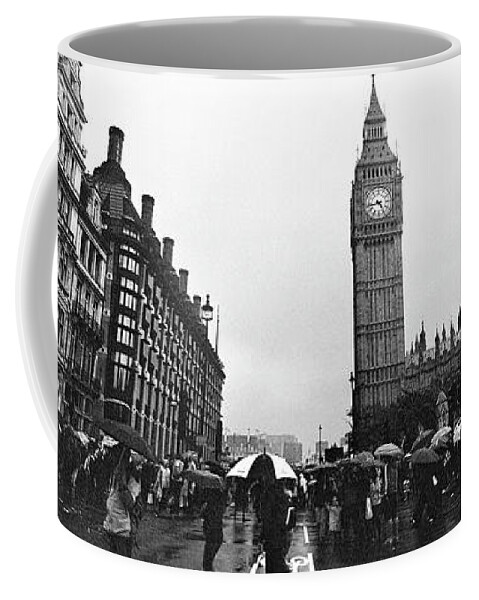 Panorama Coffee Mug featuring the photograph Big ben and the Houses of Parliament black and white #1 by Sonny Ryse