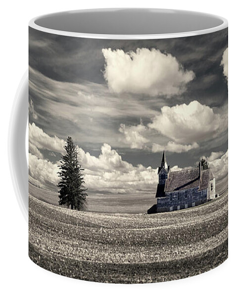 Lutheran Coffee Mug featuring the photograph Big Coulee Church - abandoned lutheran church on ND prairie by Peter Herman