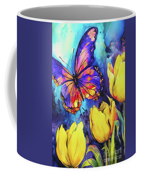 Butterfly Coffee Mug featuring the painting Blue Butterfly Bliss #2 by Tina LeCour