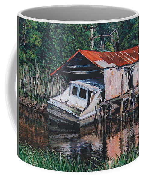 Boat Coffee Mug featuring the painting Broken Boat #2 by Tommy Midyette