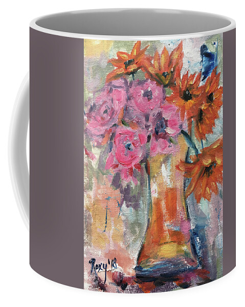Flowers Coffee Mug featuring the painting Bunch of Happy Flowers by Roxy Rich