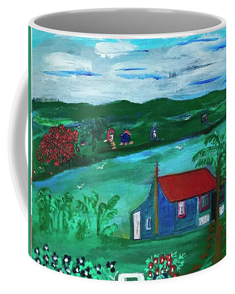 Caribbean Landscape Mountains Coffee Mug featuring the painting Caribbean Retreat by Carol Daniel Faust