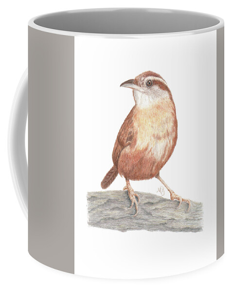 Birds Coffee Mug featuring the drawing Carolina Wren by Monica Burnette