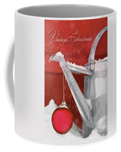 Bird Coffee Mug featuring the digital art Christmas ball on watering can in the snow #2 by Sandra Cunningham