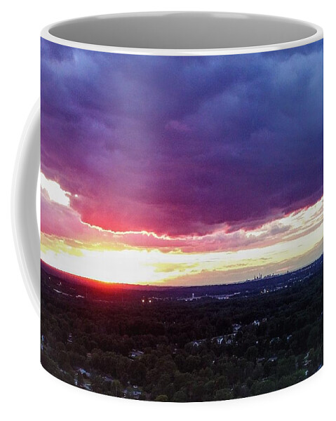  Coffee Mug featuring the photograph Cleveland Sunset - Drone by Brad Nellis