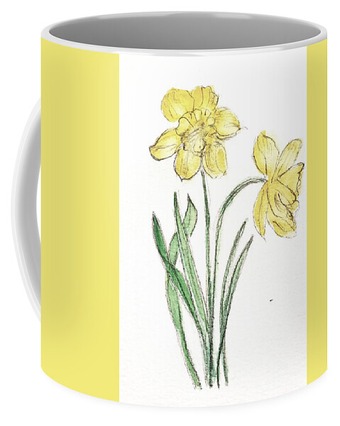 Yellow Flowers Coffee Mug featuring the painting Daffodils #1 by Margaret Welsh Willowsilk