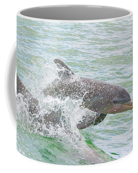 Dolphins Coffee Mug featuring the digital art Dolphin Play #1 by Jerry Dalrymple
