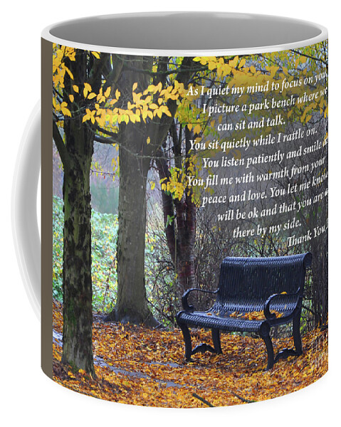 Park-bench Coffee Mug featuring the digital art Fall Bench by Kirt Tisdale