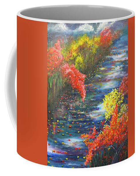 Green Coffee Mug featuring the painting Fall #1 by Medea Ioseliani