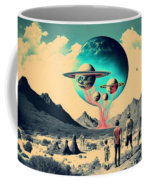 Flying Coffee Mug featuring the mixed media Flying Saucer Frenzy VII by Jay Schankman