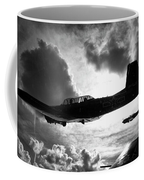 Black Coffee Mug featuring the photograph Formation Flight in Black and White by Carolyn Hutchins