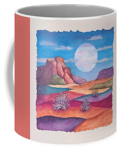 Mixed Media Coffee Mug featuring the mixed media Full Desert Moon #1 by Terry Ann Morris
