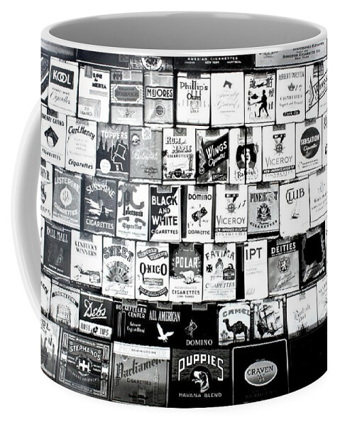 Large Collection Vintage Gelatin Silver Prints Black And White Film Darkroom Gelatin Silver Prints Photograph Or Digital Photograph Cigarettes Smokes Packs Packets Box Smoking Collection 1910 1920 1930 1940 1950 Coffee Mug featuring the photograph Gasper, Snipe, Lung Darts, Smokes by Kasey Jones