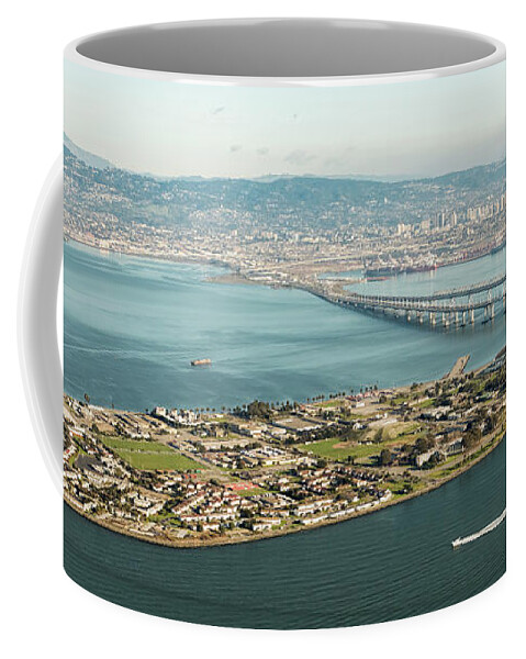 Treasure Island Coffee Mug featuring the photograph Treasure Island in San Francisco Bay, California Aerial View by David Oppenheimer