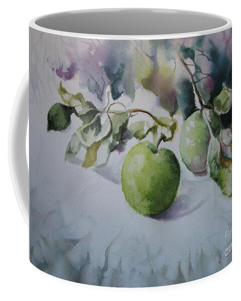 Apples Coffee Mug featuring the painting Green apples #1 by Elena Oleniuc