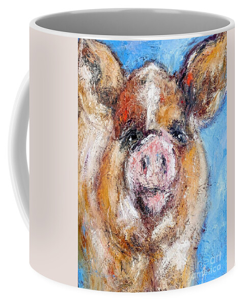 Piglet Painting Coffee Mug featuring the painting paintings of Happy piglets by Mary Cahalan Lee - aka PIXI