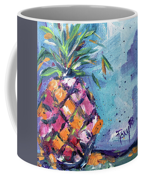 Pineapple Coffee Mug featuring the painting Happy Pineapple #1 by Roxy Rich