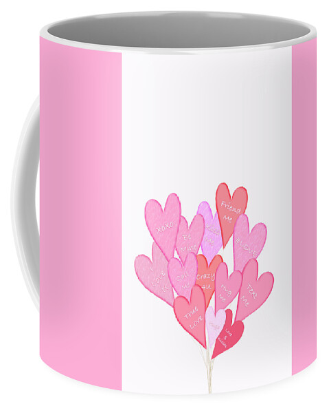 Valentine Coffee Mug featuring the photograph Heart Shaped Balloons with loving messages #1 by Karen Foley