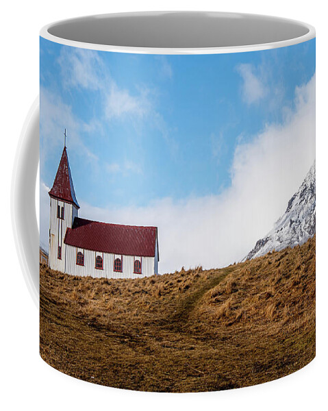Iceland Coffee Mug featuring the photograph Hellnar church in Snaefellsnes peninsula of Western Iceland. by Michalakis Ppalis