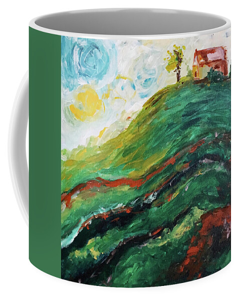 Landscape Coffee Mug featuring the painting House on a Hill by Roxy Rich