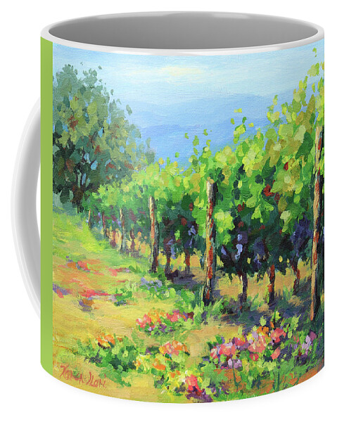 Landscape Coffee Mug featuring the painting In the Vineyard by Karen Ilari