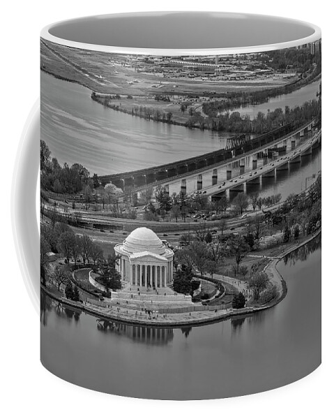 Washington Dc Coffee Mug featuring the photograph Jefferson Memorial Aerial BW #1 by Susan Candelario