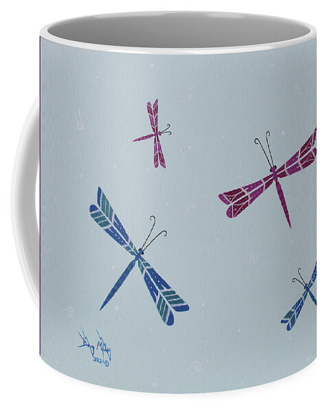Dragonflies Coffee Mug featuring the painting Laura's Dragonflies by Doug Miller