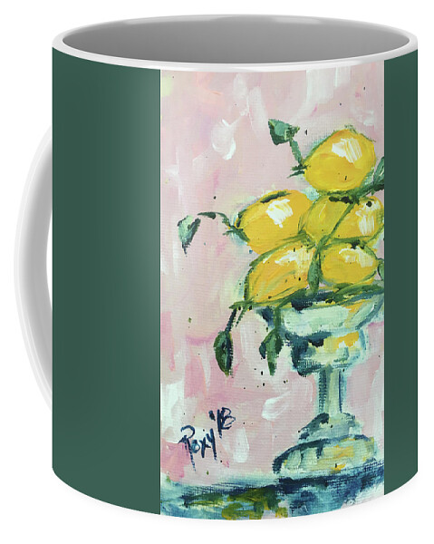 Lemon Coffee Mug featuring the painting Lemon Pedestal by Roxy Rich