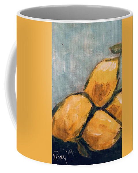 Lemon Coffee Mug featuring the painting Lemons from Heaven by Roxy Rich