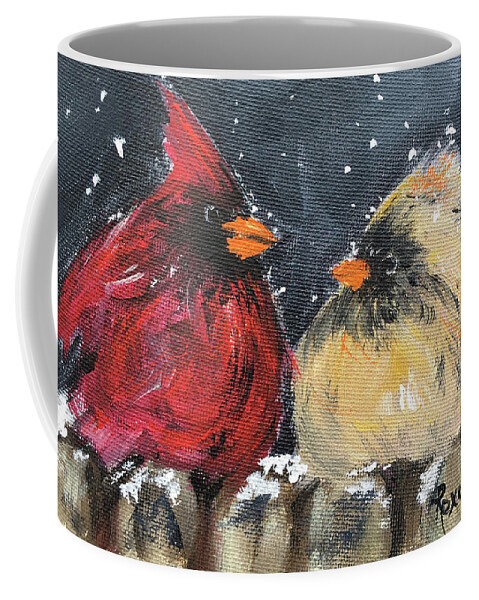 Cardinals Coffee Mug featuring the painting Love at First Flight by Roxy Rich